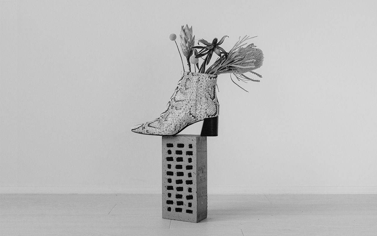 Art directed fashion shoots of flowers, brick and shoes.